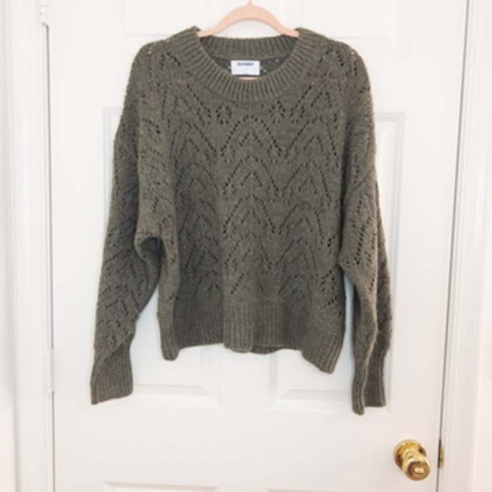 Green Eyelet Knit Sweater